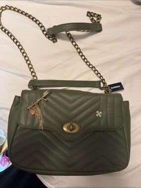 Express Olive Quilted Chain-Handle Shoulder Bag